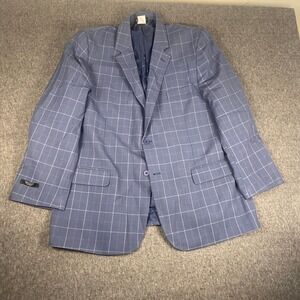 Executive Division Haband Men 48R Blue Plaid Pattern Two Button Blazer Shoulder